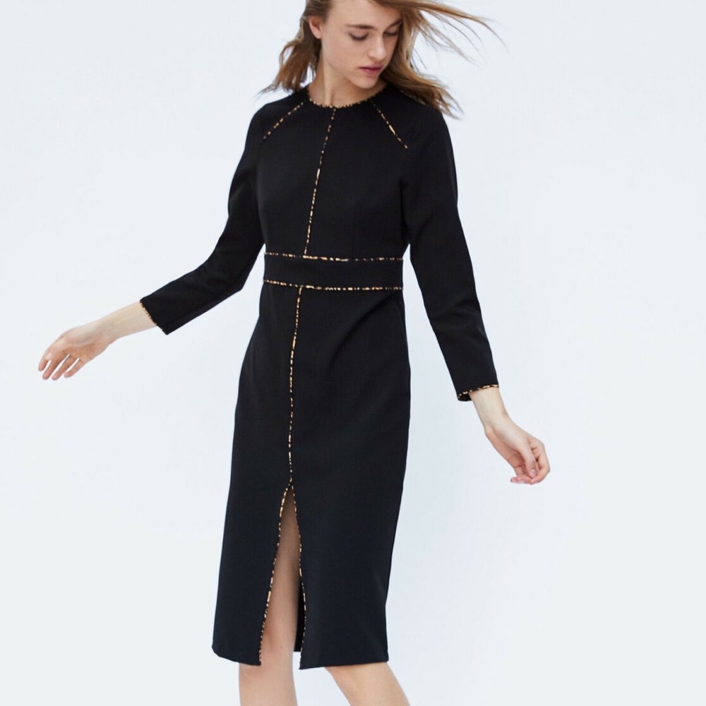 Elegant Black Dress with Animal Print Accents